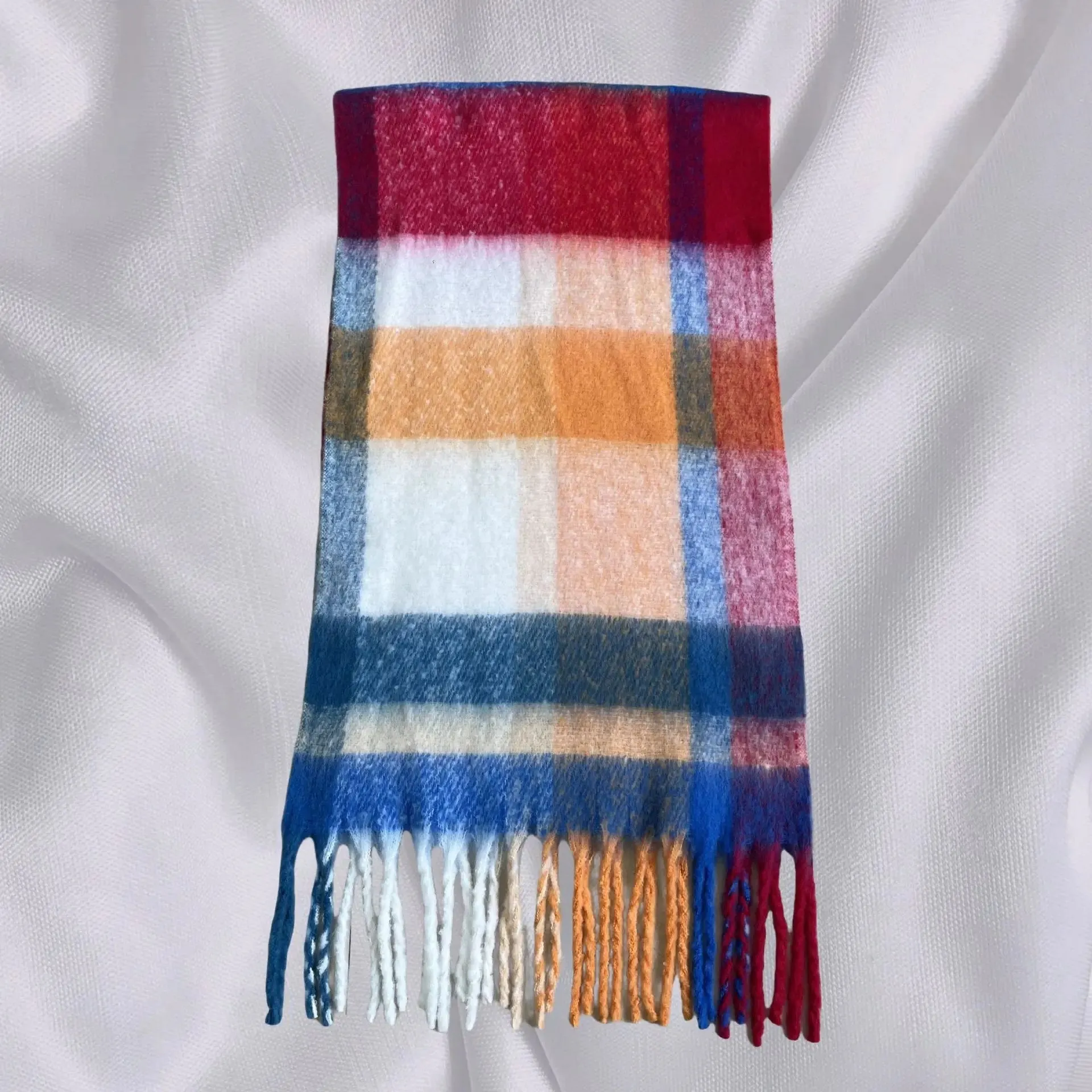 Thick Warm Tassel Contrast Color Scarf for Autumn/Winter