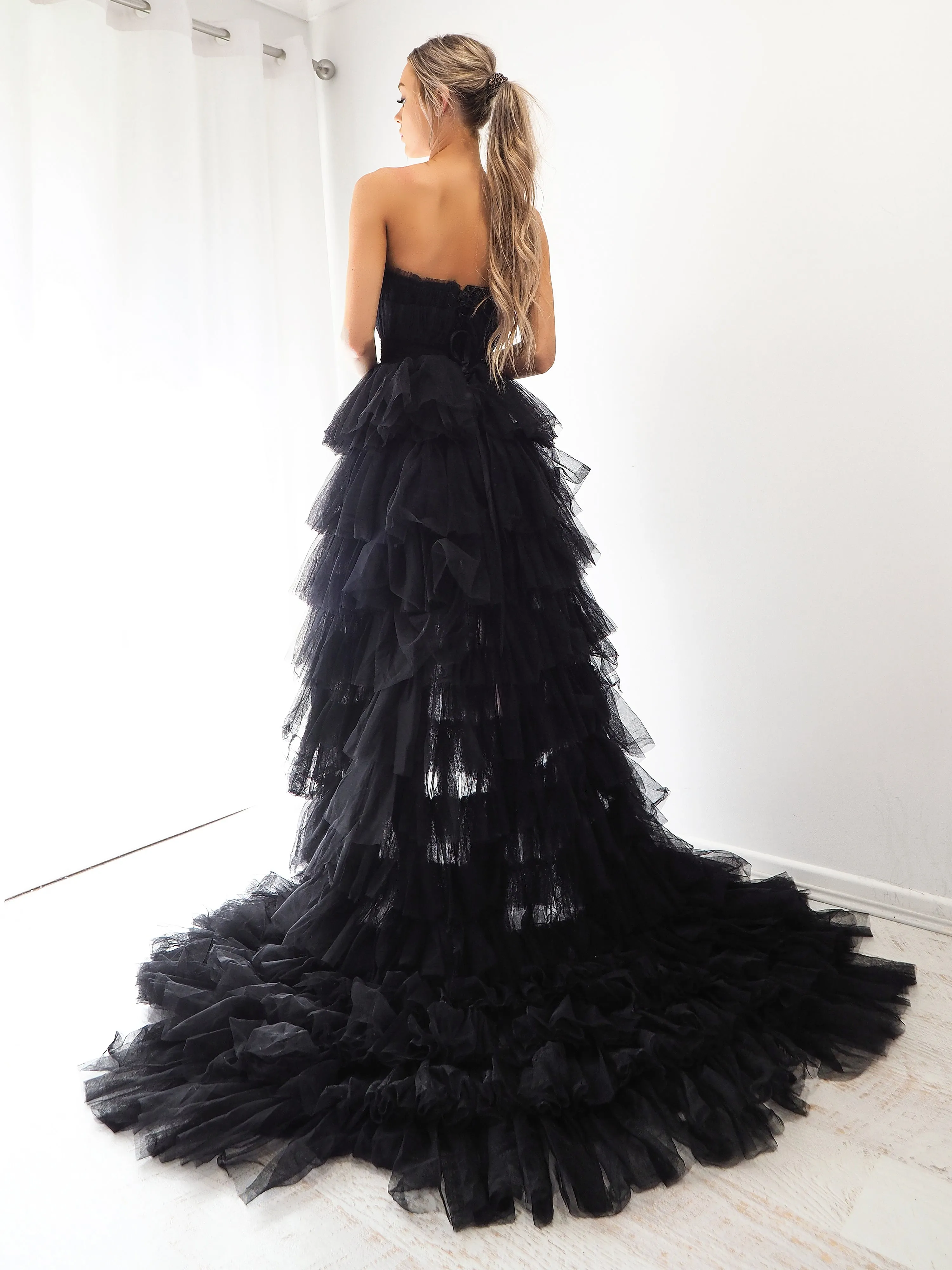 Tulle Layered skirt corset dress in black