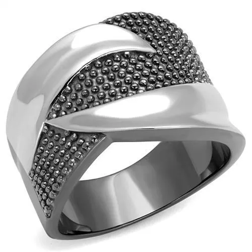 Two Tone IP Light Black (IP Gun) Stainless Steel Ring with No Stone for Women Style TK2700