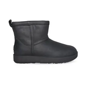 UGG Classic Mini Leather Waterproof Black Boots - Women's