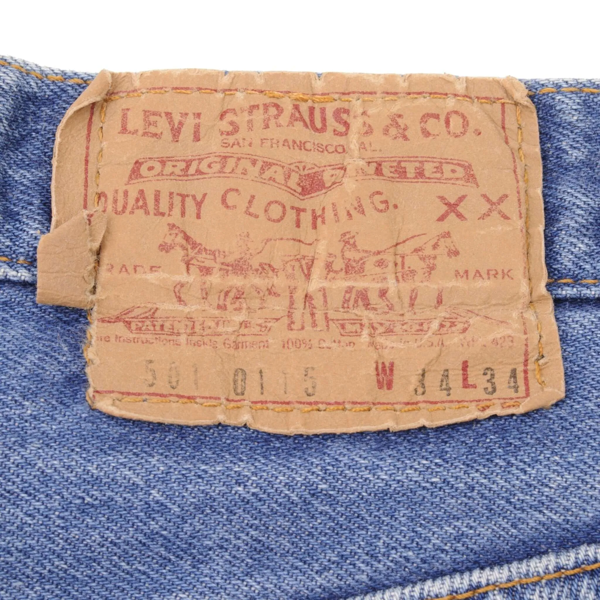 VINTAGE LEVIS 501 JEANS INDIGO 1980S SIZE W33 L34 MADE IN USA