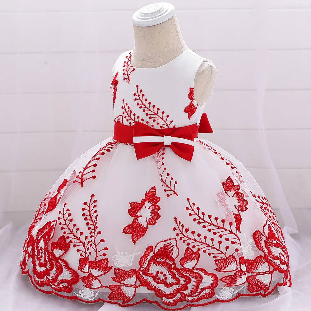 White/Red Embroidery Dress, Size 3M-24M