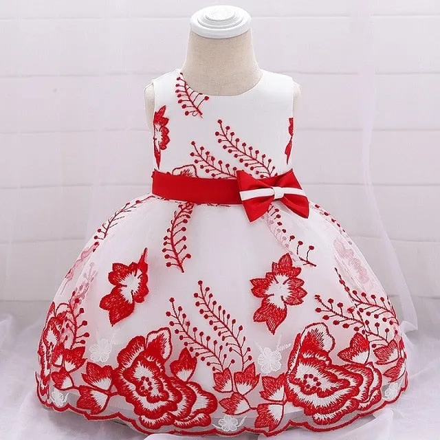 White/Red Embroidery Dress, Size 3M-24M