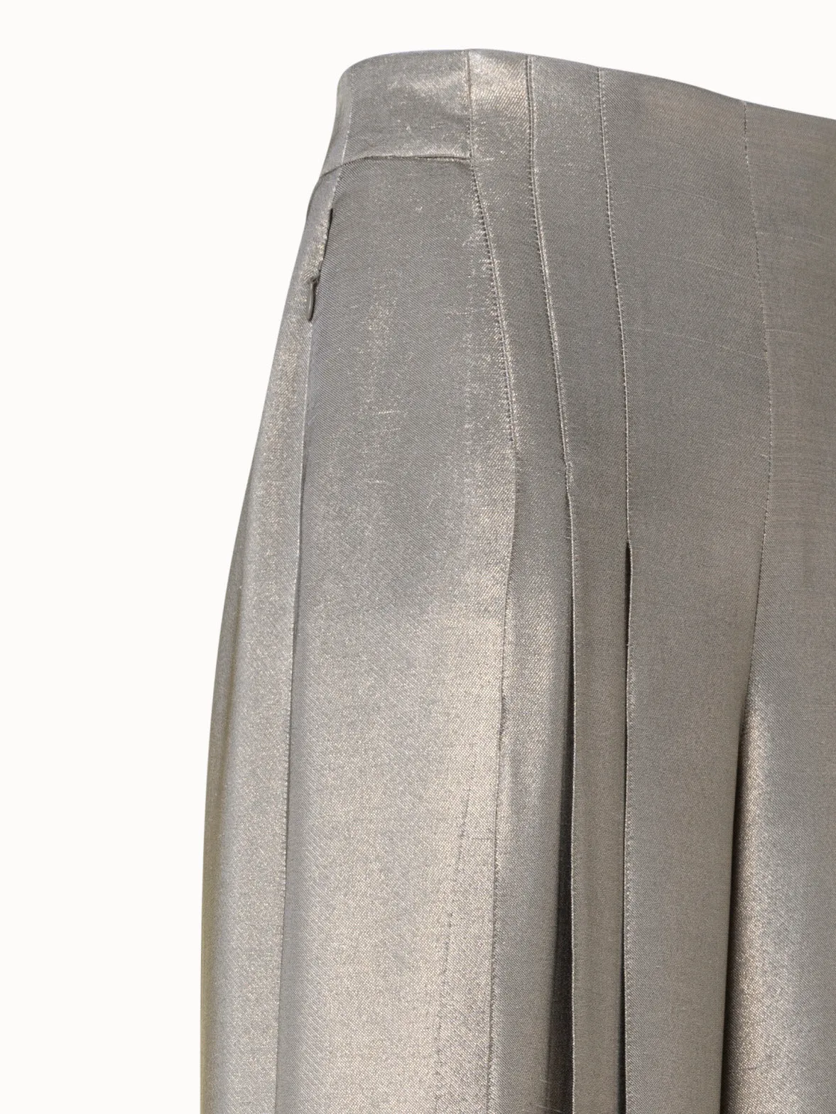 Wide Leg Silk Lurex Pants with Front Pleats