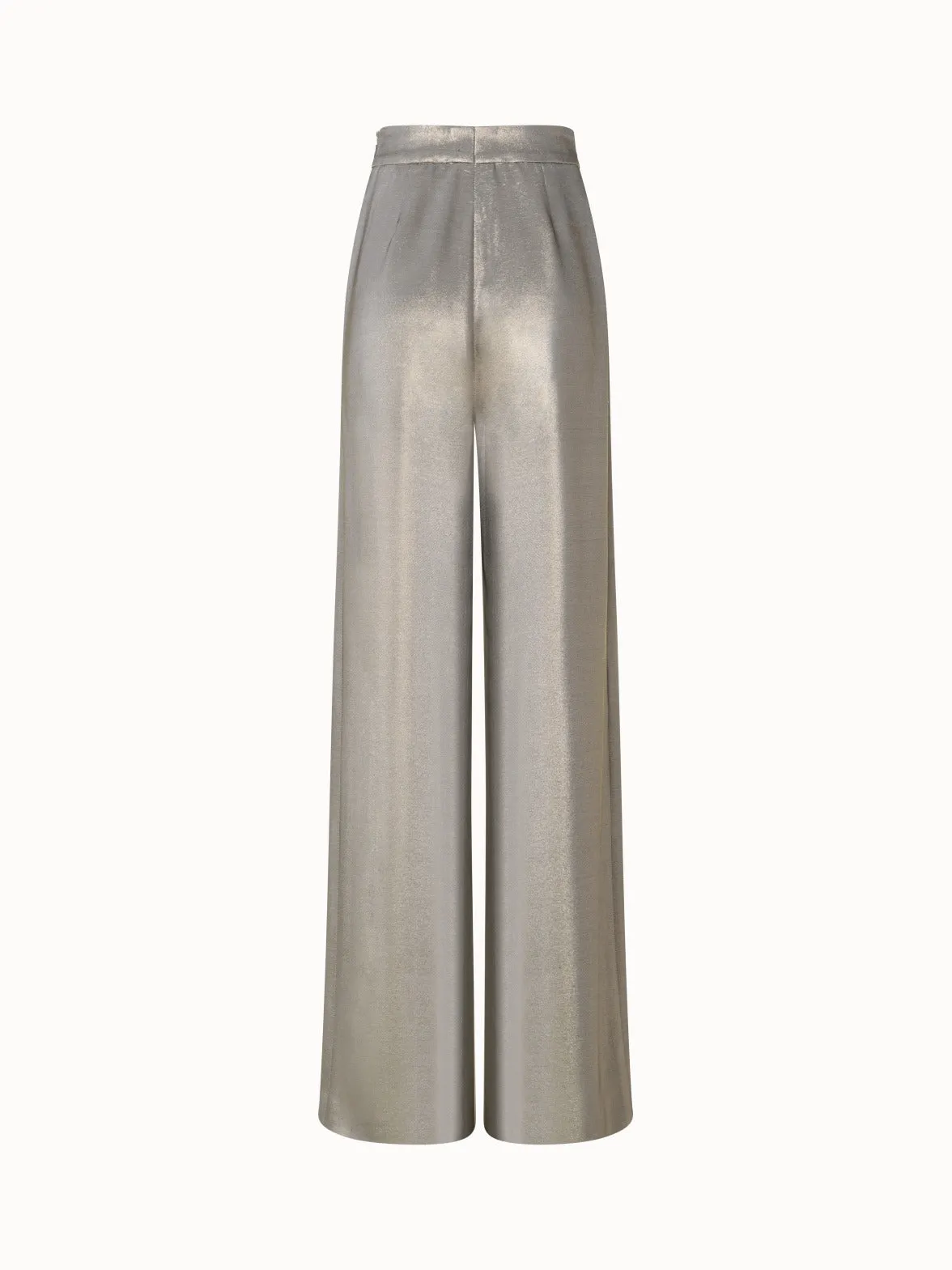 Wide Leg Silk Lurex Pants with Front Pleats