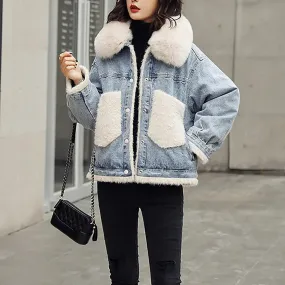 Winter Fox Fur Collar Denim Jacket