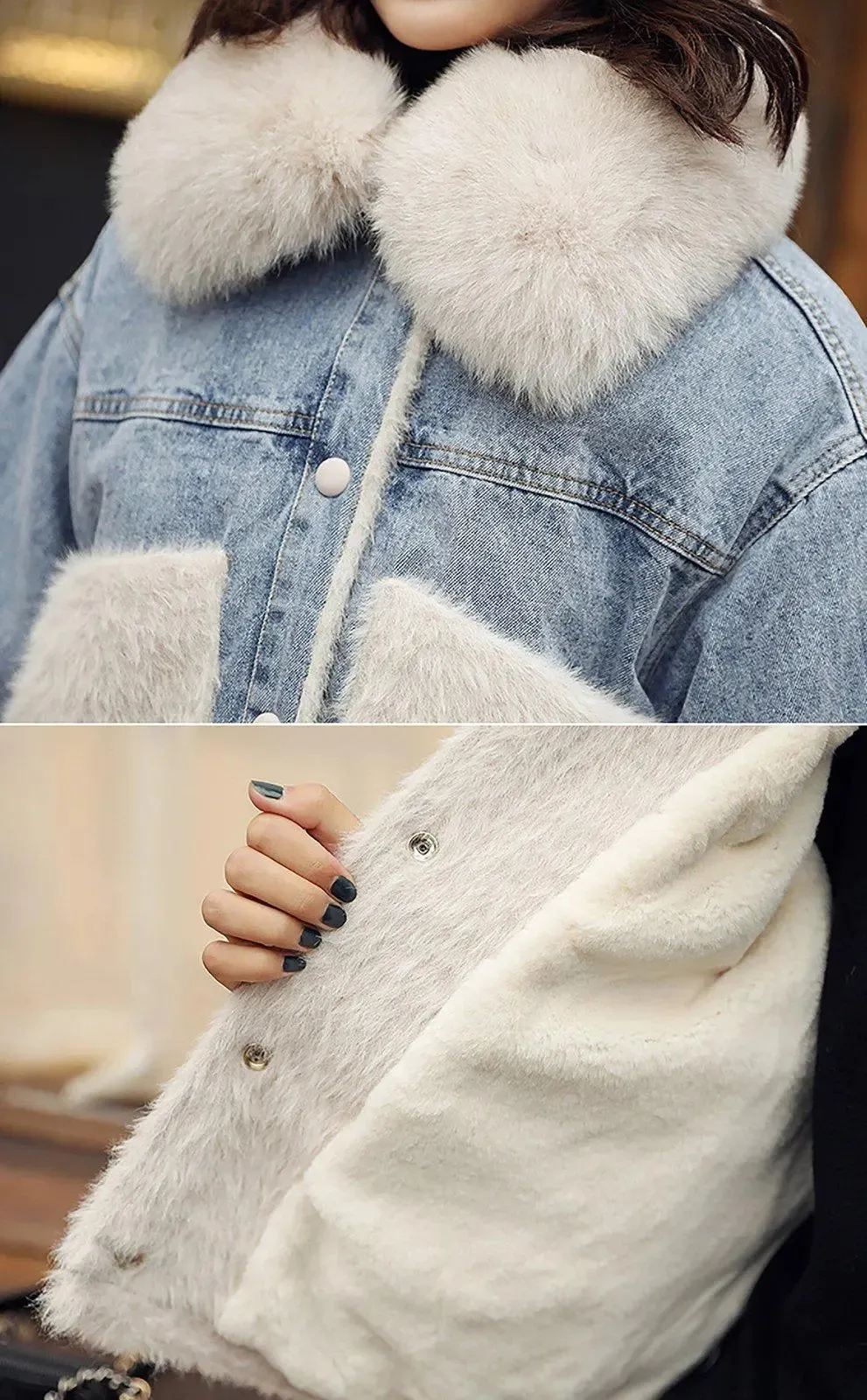 Winter Fox Fur Collar Denim Jacket