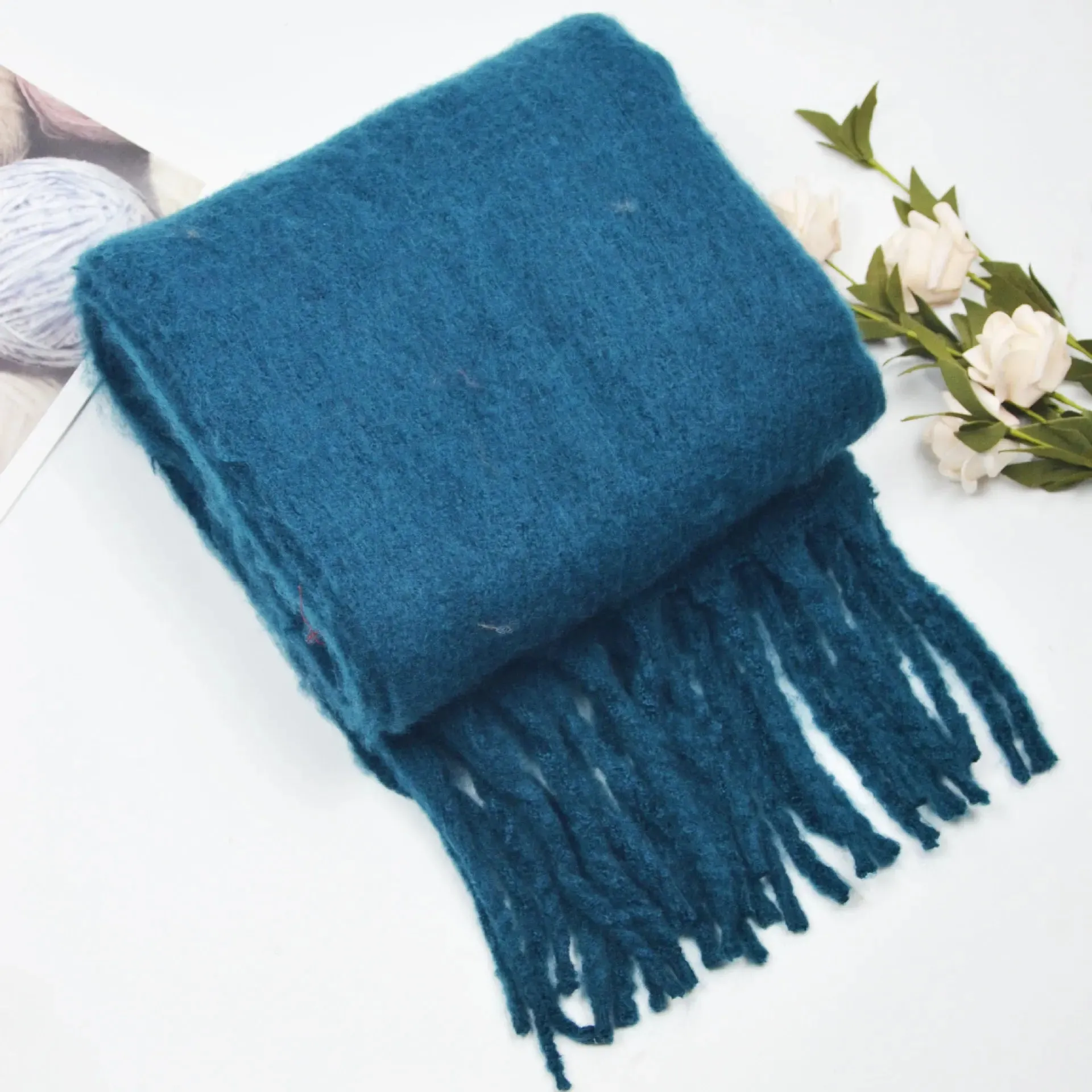 Winter Thick Warm Scarves Women Pure Color Mohair Cashmere Long Muffler Scarf