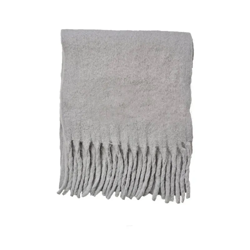 Winter Thick Warm Scarves Women Pure Color Mohair Cashmere Long Muffler Scarf