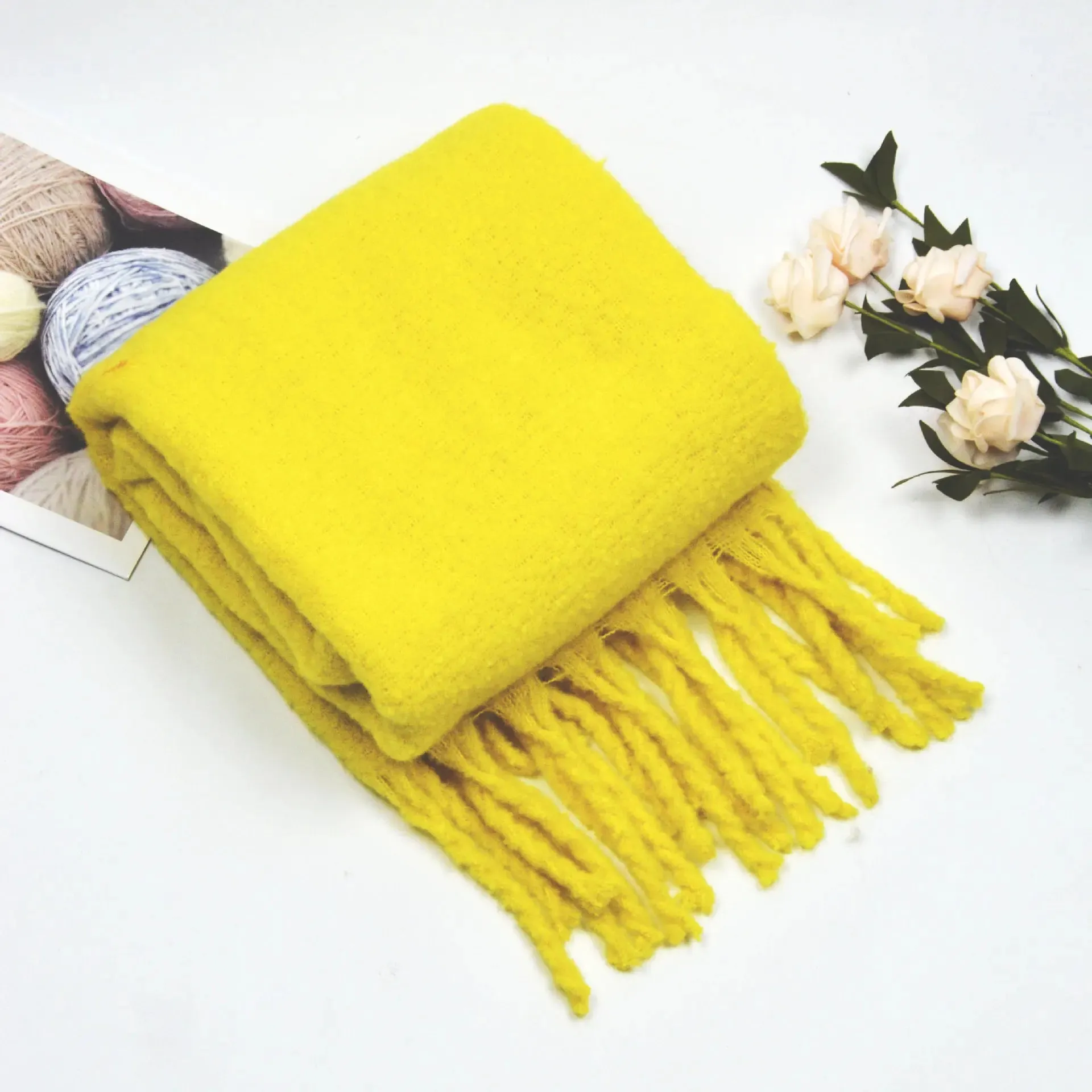 Winter Thick Warm Scarves Women Pure Color Mohair Cashmere Long Muffler Scarf