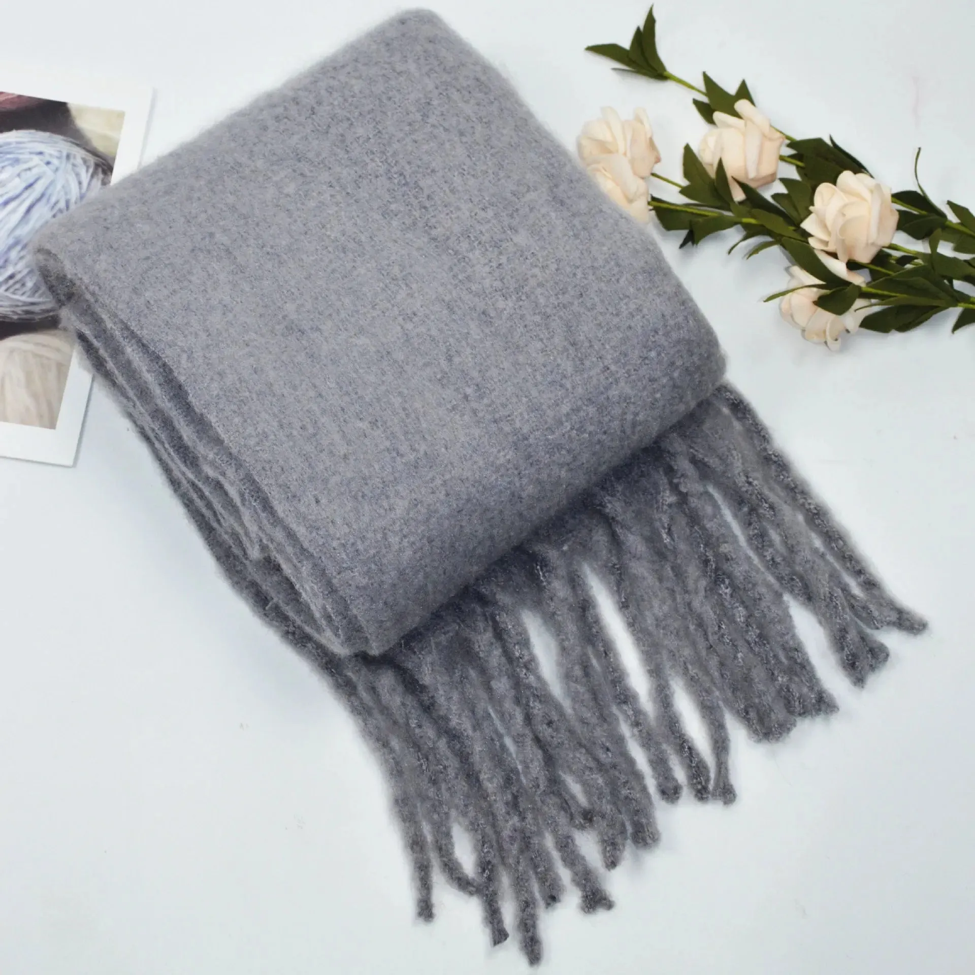 Winter Thick Warm Scarves Women Pure Color Mohair Cashmere Long Muffler Scarf