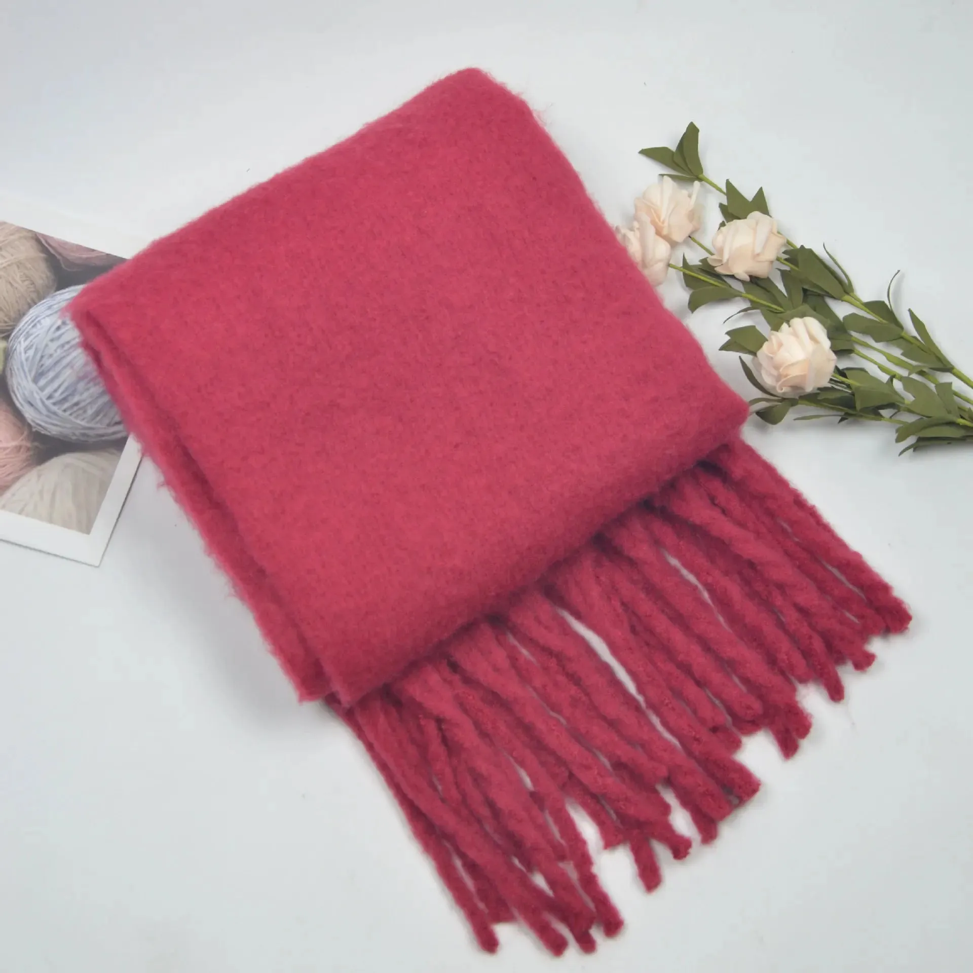 Winter Thick Warm Scarves Women Pure Color Mohair Cashmere Long Muffler Scarf