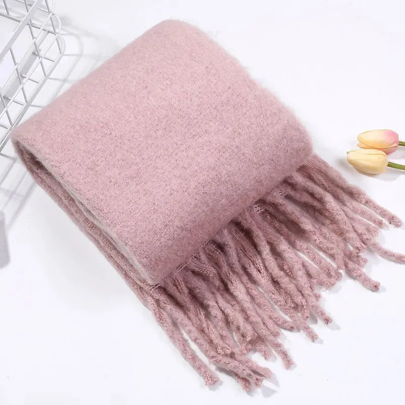 Winter Thick Warm Scarves Women Pure Color Mohair Cashmere Long Muffler Scarf