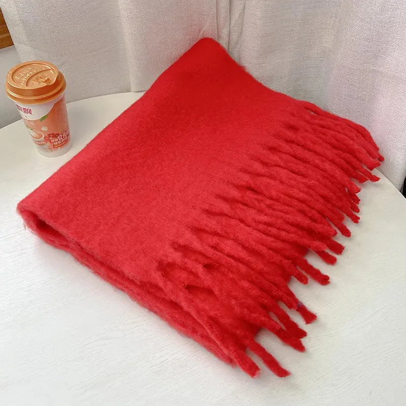 Winter Thick Warm Scarves Women Pure Color Mohair Cashmere Long Muffler Scarf