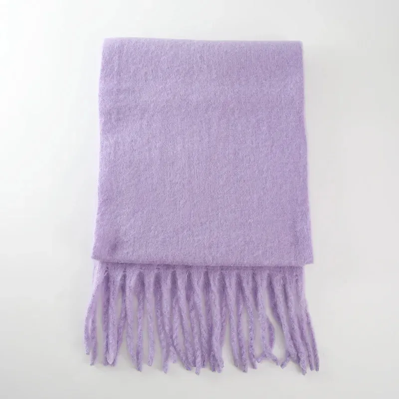 Winter Thick Warm Scarves Women Pure Color Mohair Cashmere Long Muffler Scarf