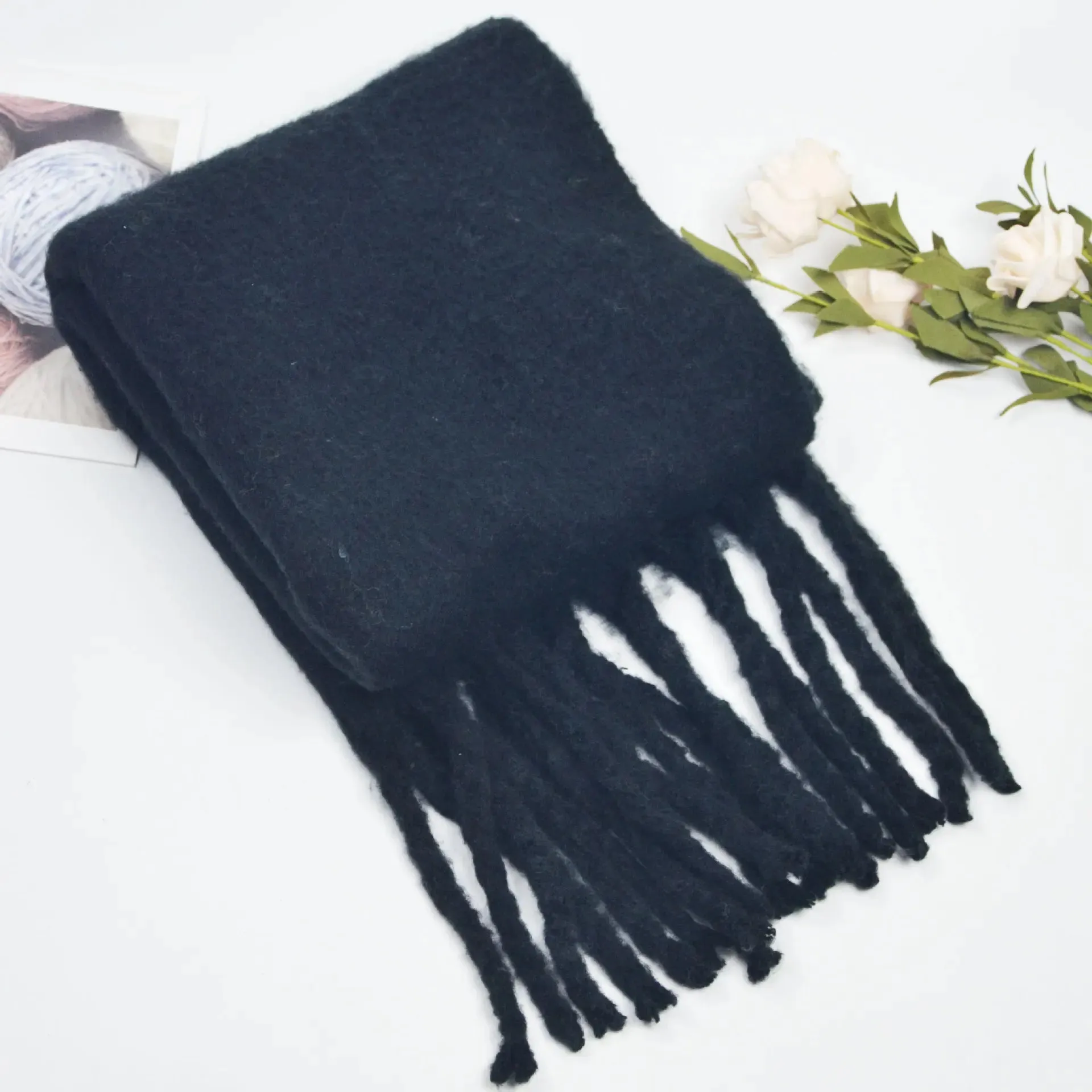 Winter Thick Warm Scarves Women Pure Color Mohair Cashmere Long Muffler Scarf