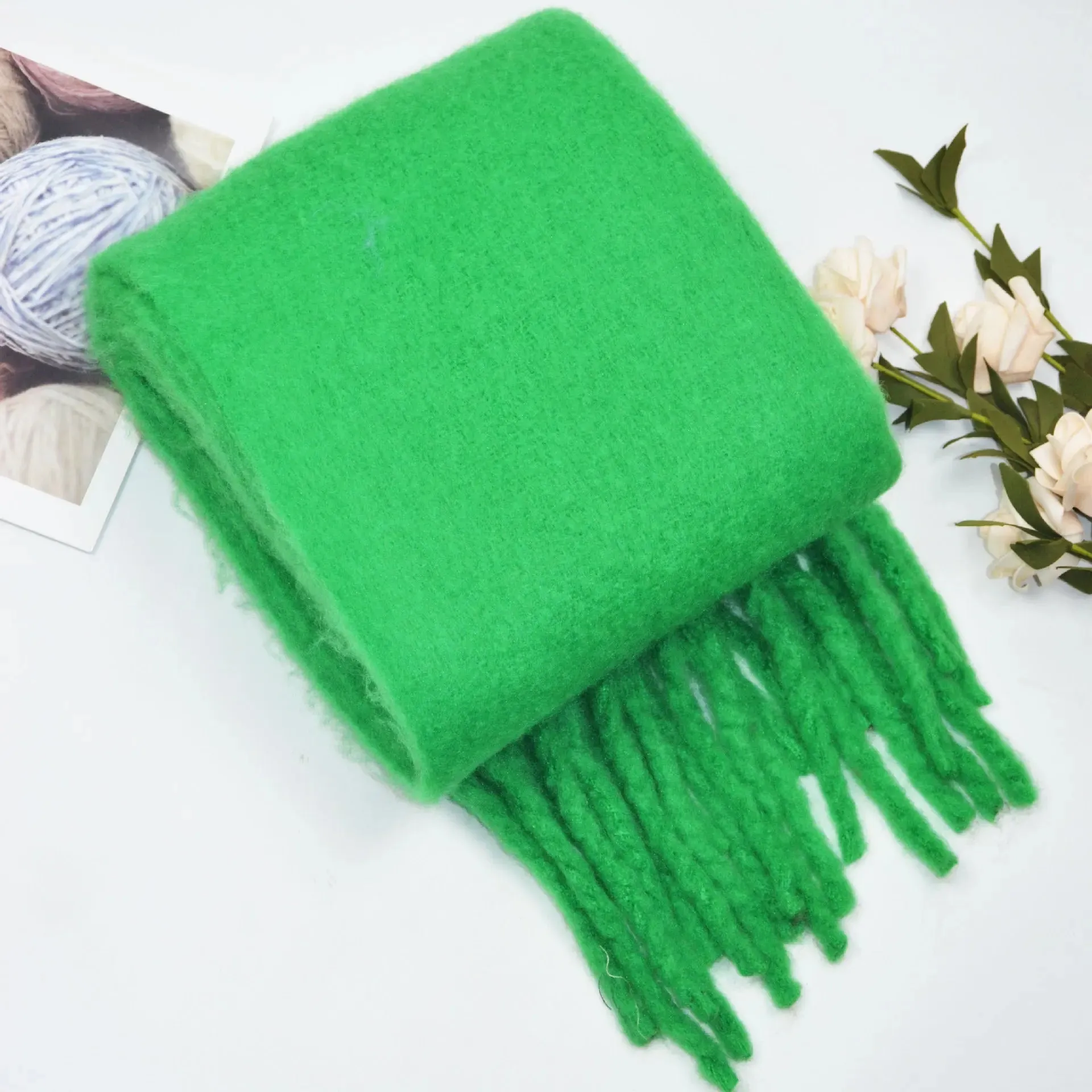 Winter Thick Warm Scarves Women Pure Color Mohair Cashmere Long Muffler Scarf