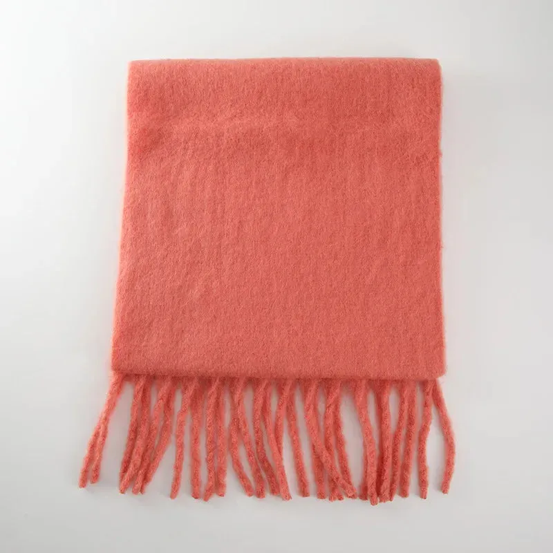 Winter Thick Warm Scarves Women Pure Color Mohair Cashmere Long Muffler Scarf