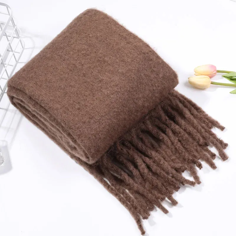 Winter Thick Warm Scarves Women Pure Color Mohair Cashmere Long Muffler Scarf