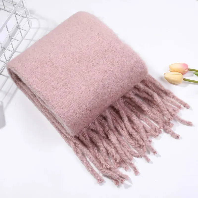 Winter Thick Warm Scarves Women Pure Color Mohair Cashmere Long Muffler Scarf