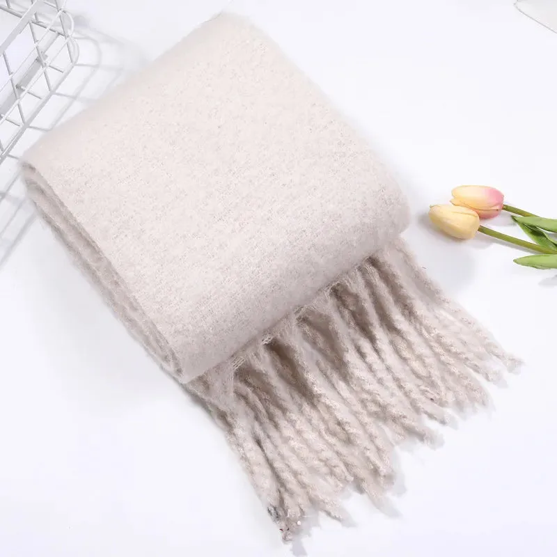 Winter Thick Warm Scarves Women Pure Color Mohair Cashmere Long Muffler Scarf