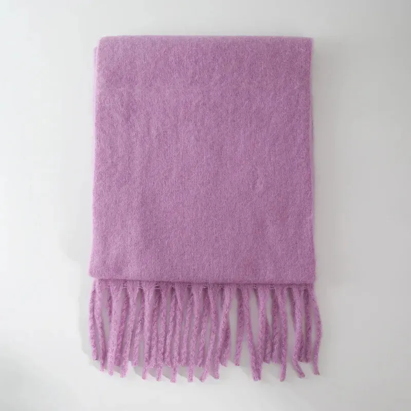 Winter Thick Warm Scarves Women Pure Color Mohair Cashmere Long Muffler Scarf