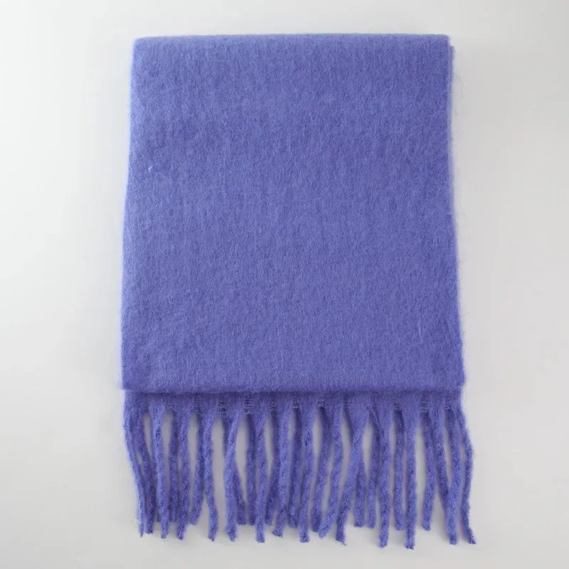 Winter Thick Warm Scarves Women Pure Color Mohair Cashmere Long Muffler Scarf