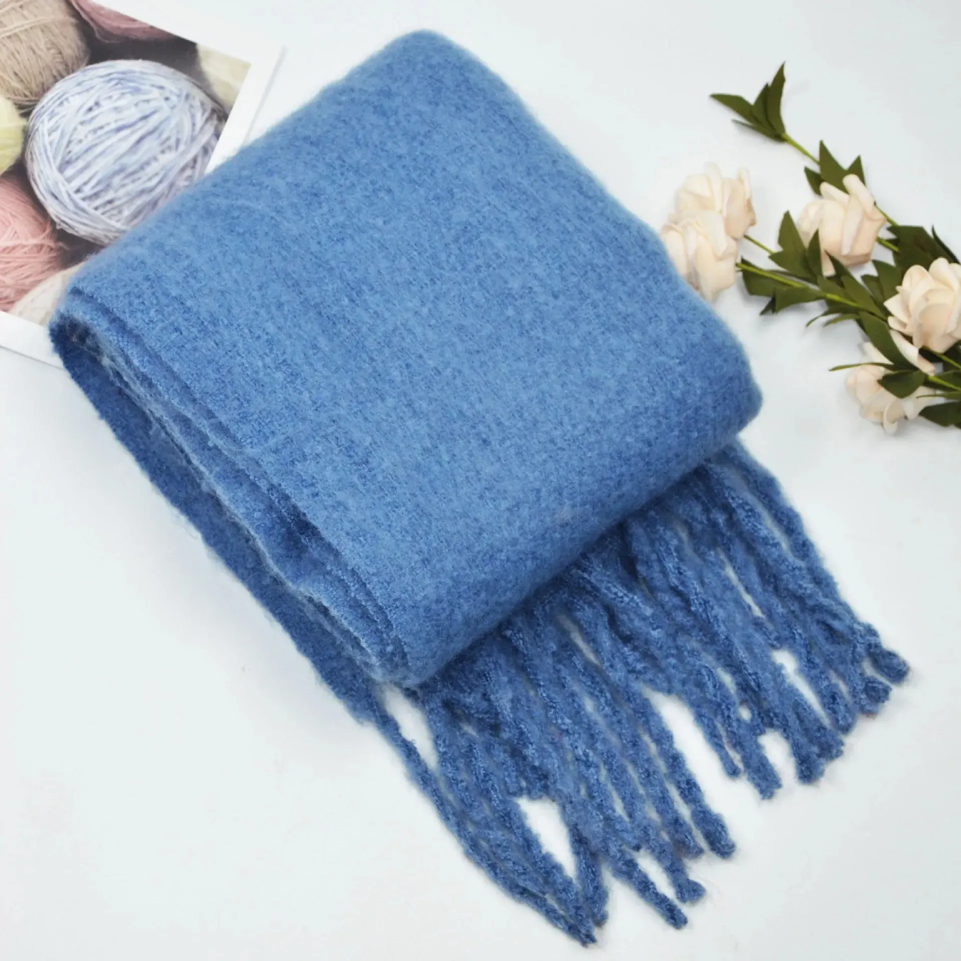 Winter Thick Warm Scarves Women Pure Color Mohair Cashmere Long Muffler Scarf