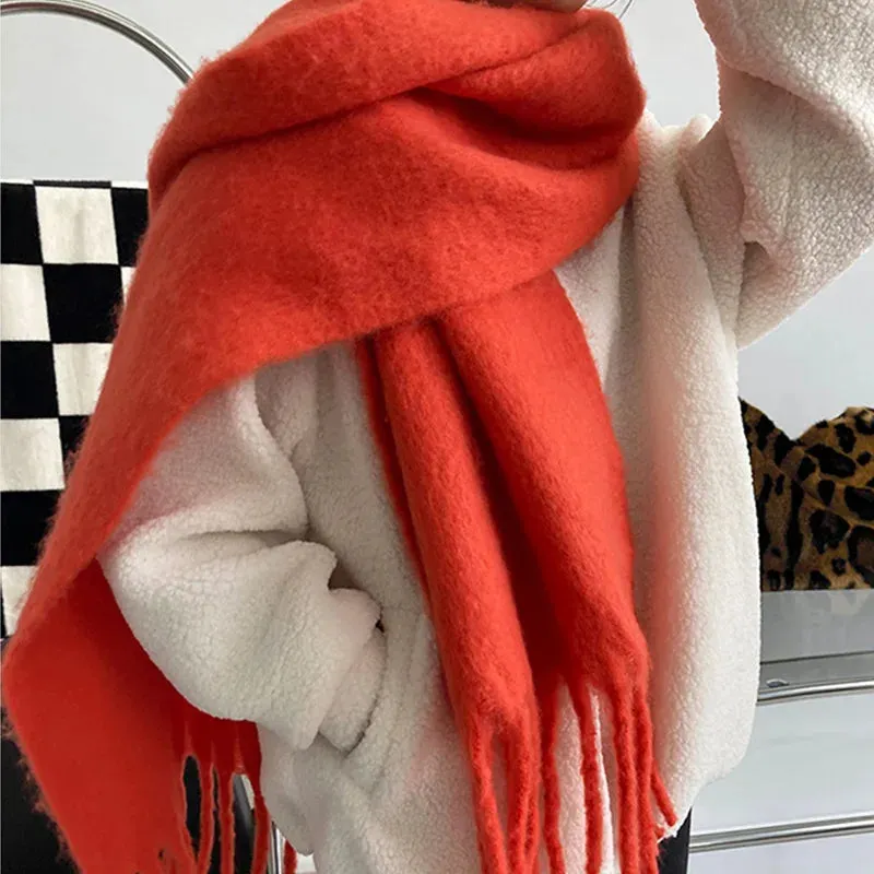 Winter Thick Warm Scarves Women Pure Color Mohair Cashmere Long Muffler Scarf