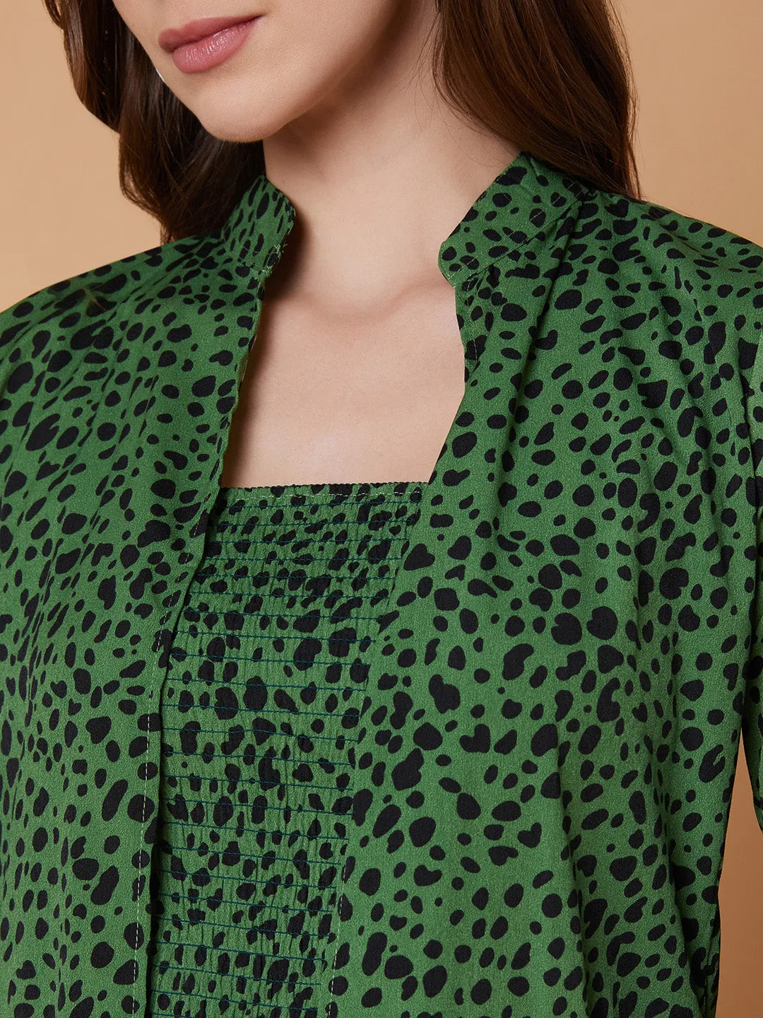 Women Printed Green Basic Jumpsuit with Shrug