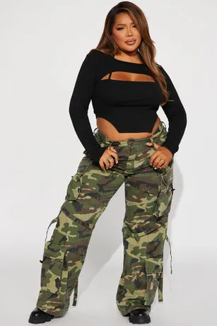 Womens Camo Cargo Pants - Olive/Combo