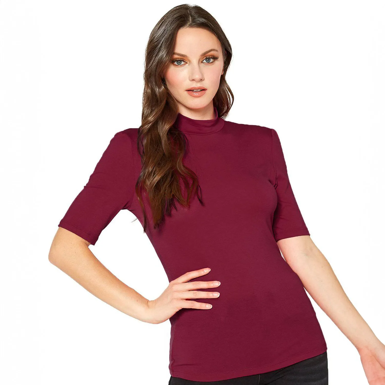 Women's Half Sleeve Turtle Neck Fitted Top