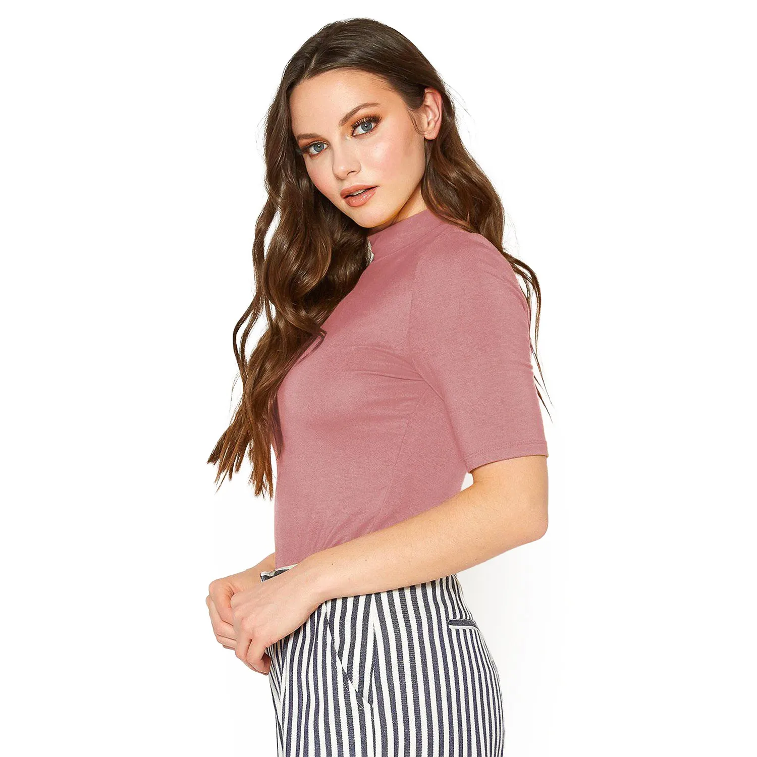 Women's Half Sleeve Turtle Neck Fitted Top