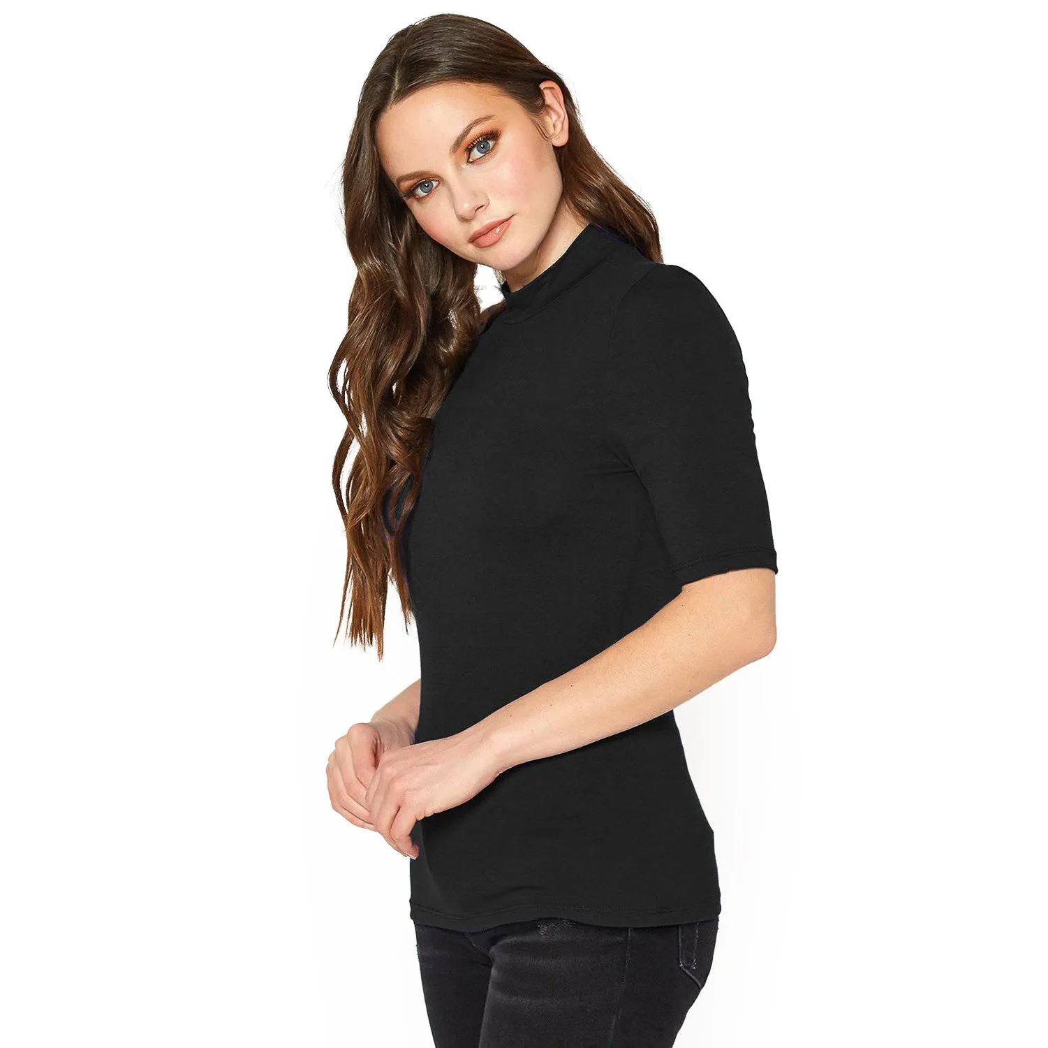 Women's Half Sleeve Turtle Neck Fitted Top