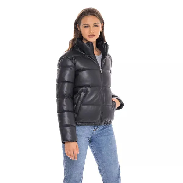 Women's Leather Puffer Jacket