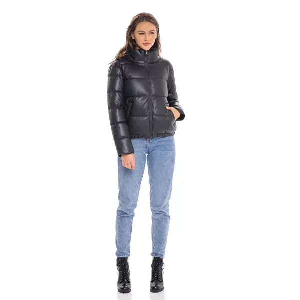 Women's Leather Puffer Jacket