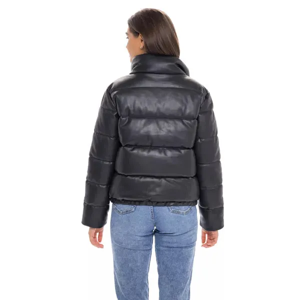 Women's Leather Puffer Jacket