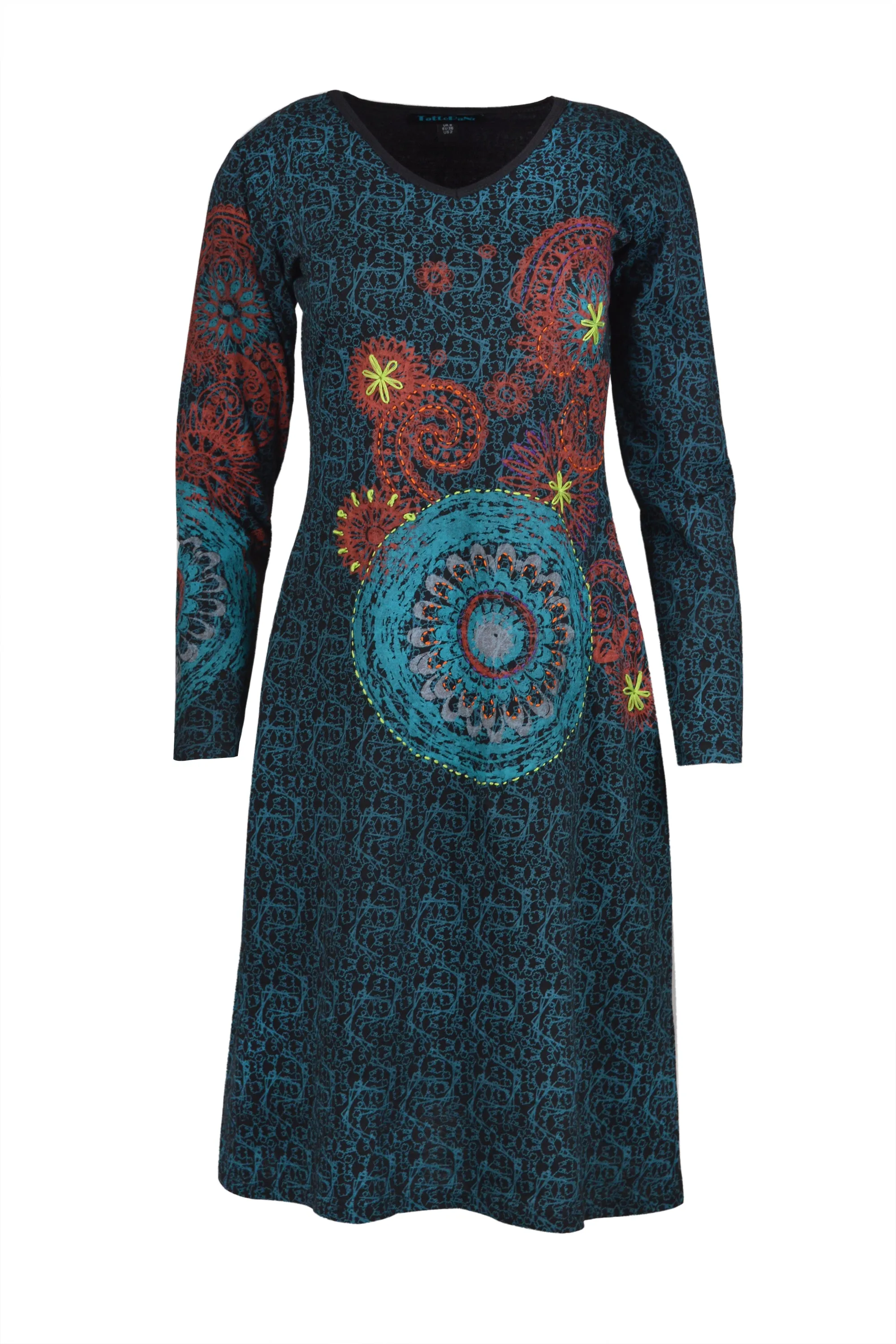 womens-long-sleeve-dress-with-all-over-print-and-floral-embroidery-1