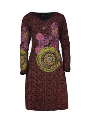 womens-long-sleeve-dress-with-all-over-print-and-floral-embroidery-1