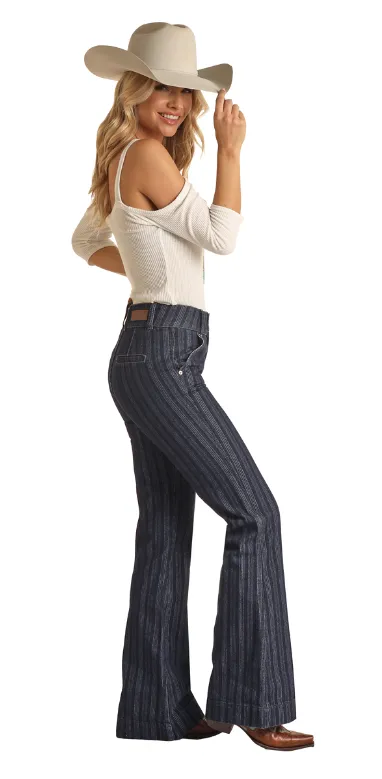 Women's Panhandle Rock & Roll RRWD5HRZQI Indigo Striped Jacquard Trouser Jean *CLOSEOUT*