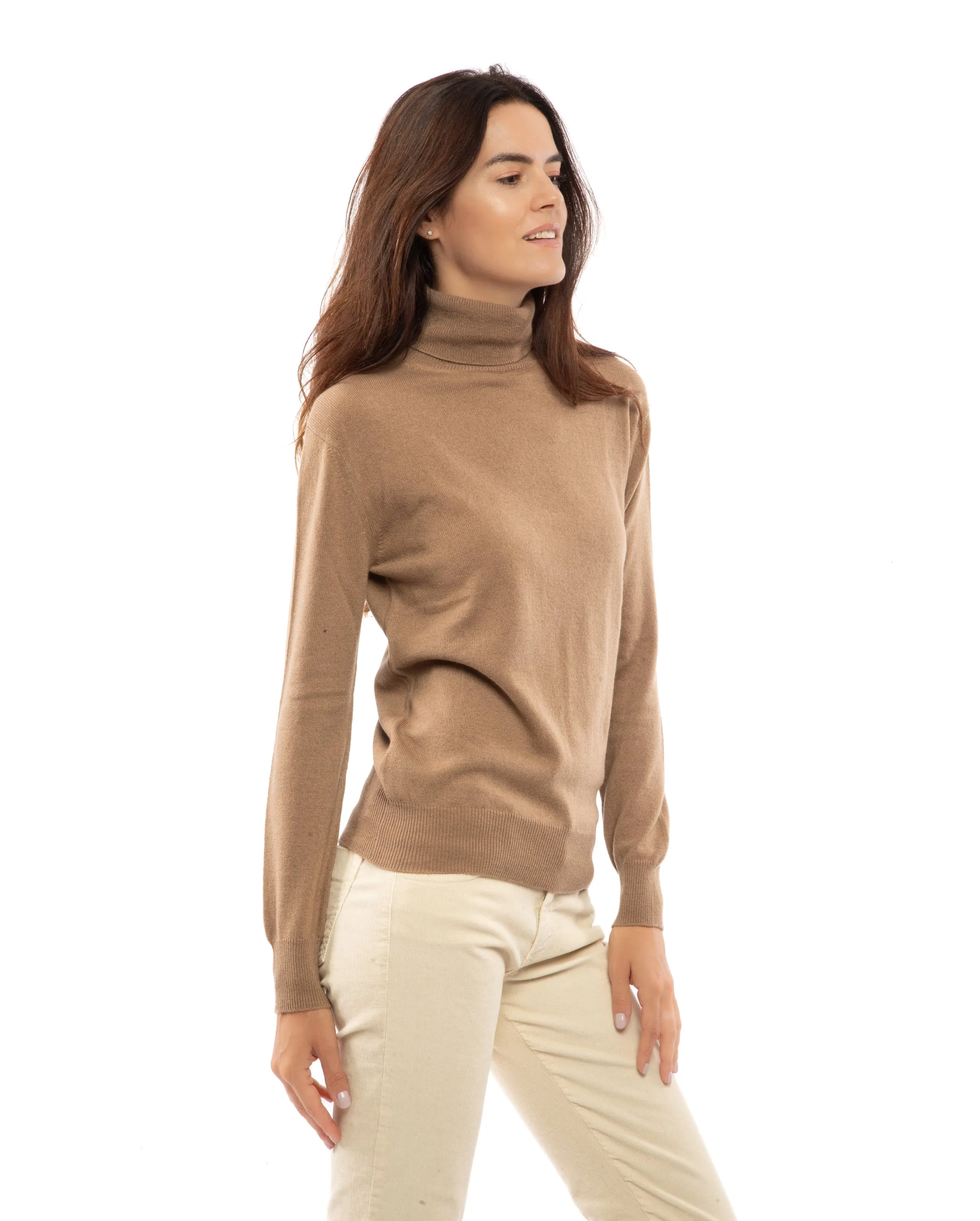 Women's Pure Cashmere Turtleneck Sweater Milk White