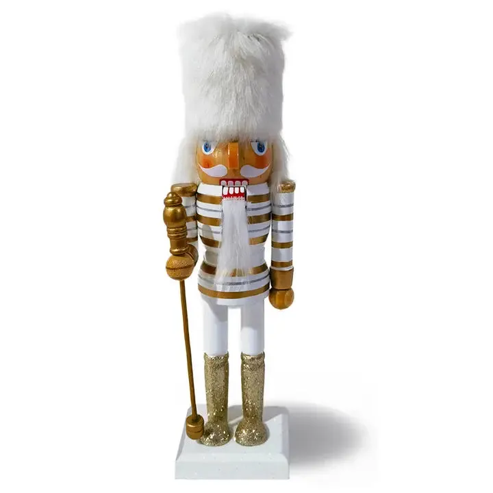 Wooden Fancy Gold/White Nutcracker with White Fur Hat